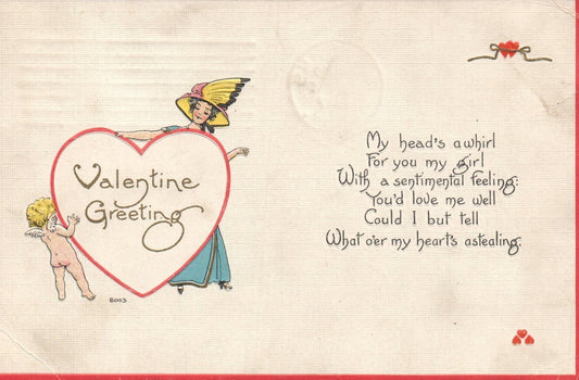 Embossed Woman And Child With Heart Valentines Postcard