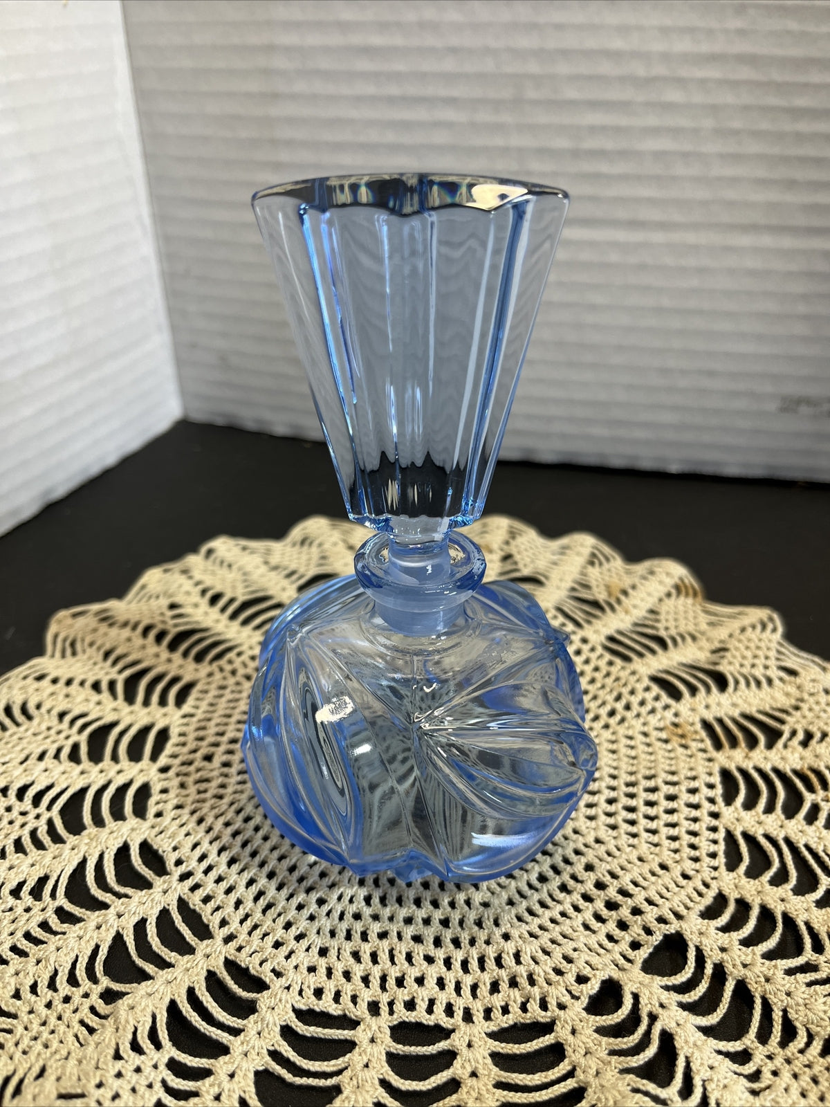 Antique Vintage Glass~German Cut  Blue Perfume Bottle and Stopper