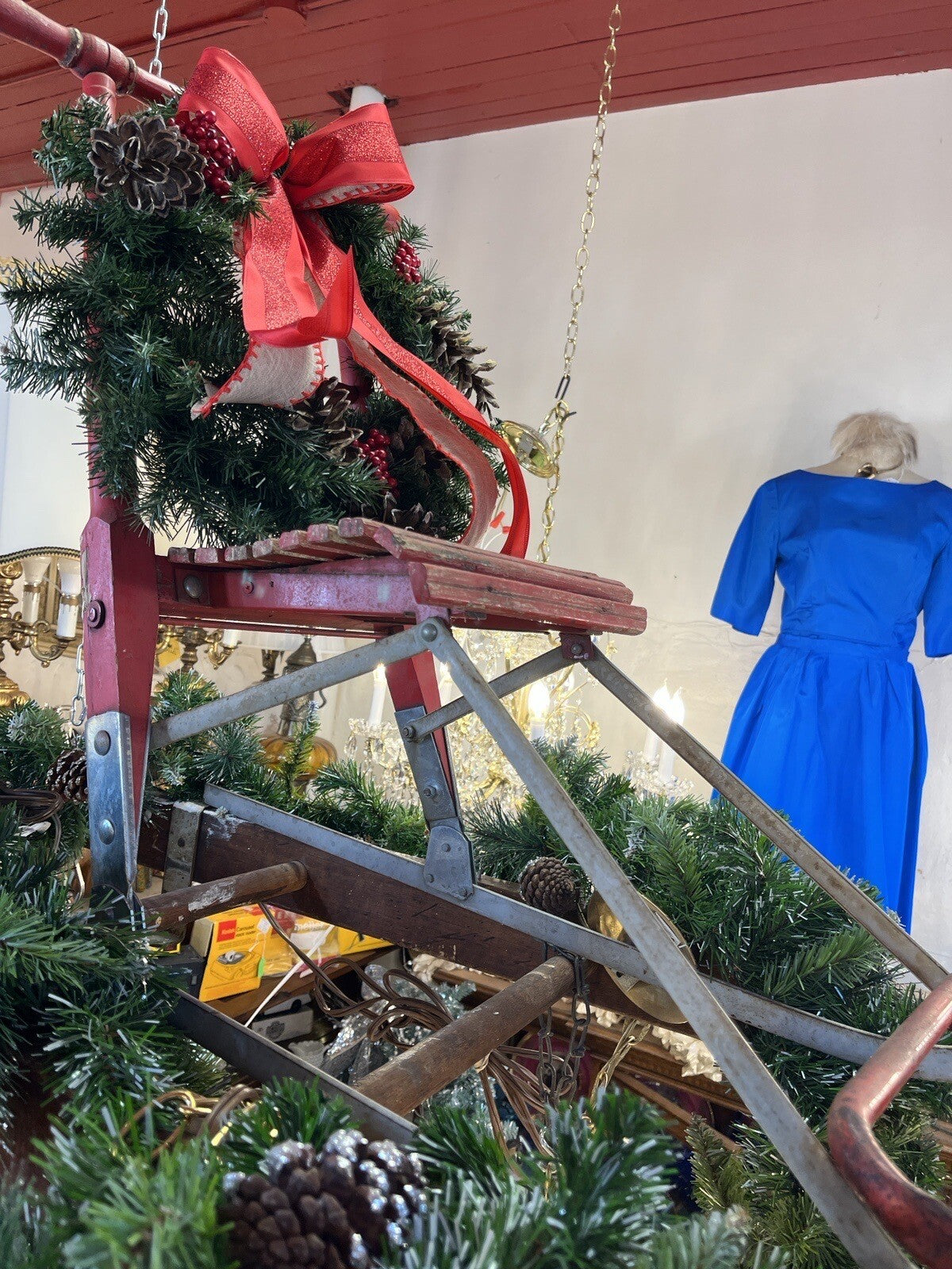 Antique Victorian Primitive Solid Wood & Iron Child's Snow Sled