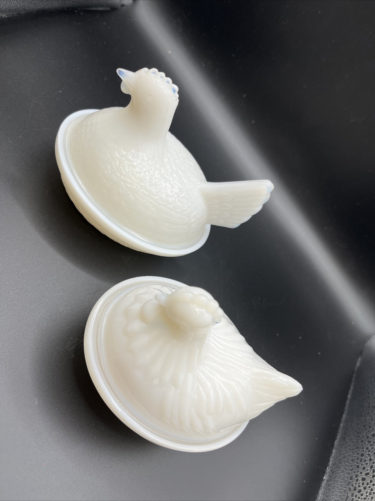 Vintage Westmoreland? All White Hen on Nest & Rooster On Nest Milk Glass Chicken
