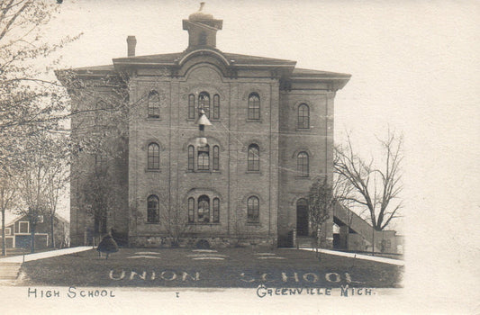 Union School High School Greenville Michigan Mich MI Postcard RPPC 