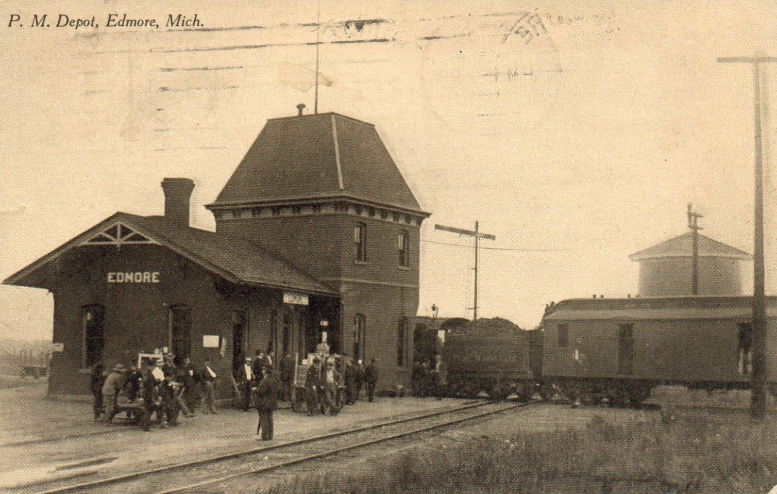 P.M. Depot Edmore Michigan Mich MI Postcard
