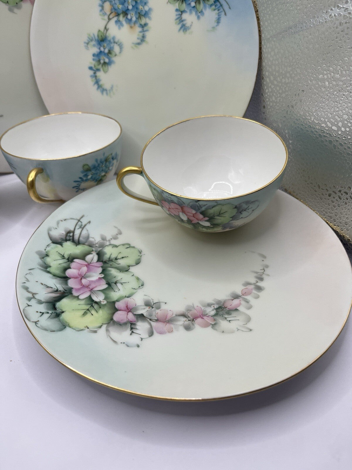 Vintage 6 Nippon 2 Piece Set Sandwich Plate & Cup W/Gold Trim And Flowers