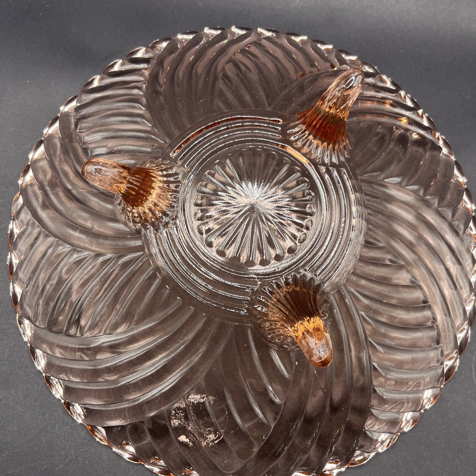 Anchor Hocking Prismatic Pink Depression Glass Footed Dish Swirl 1941 Vintage