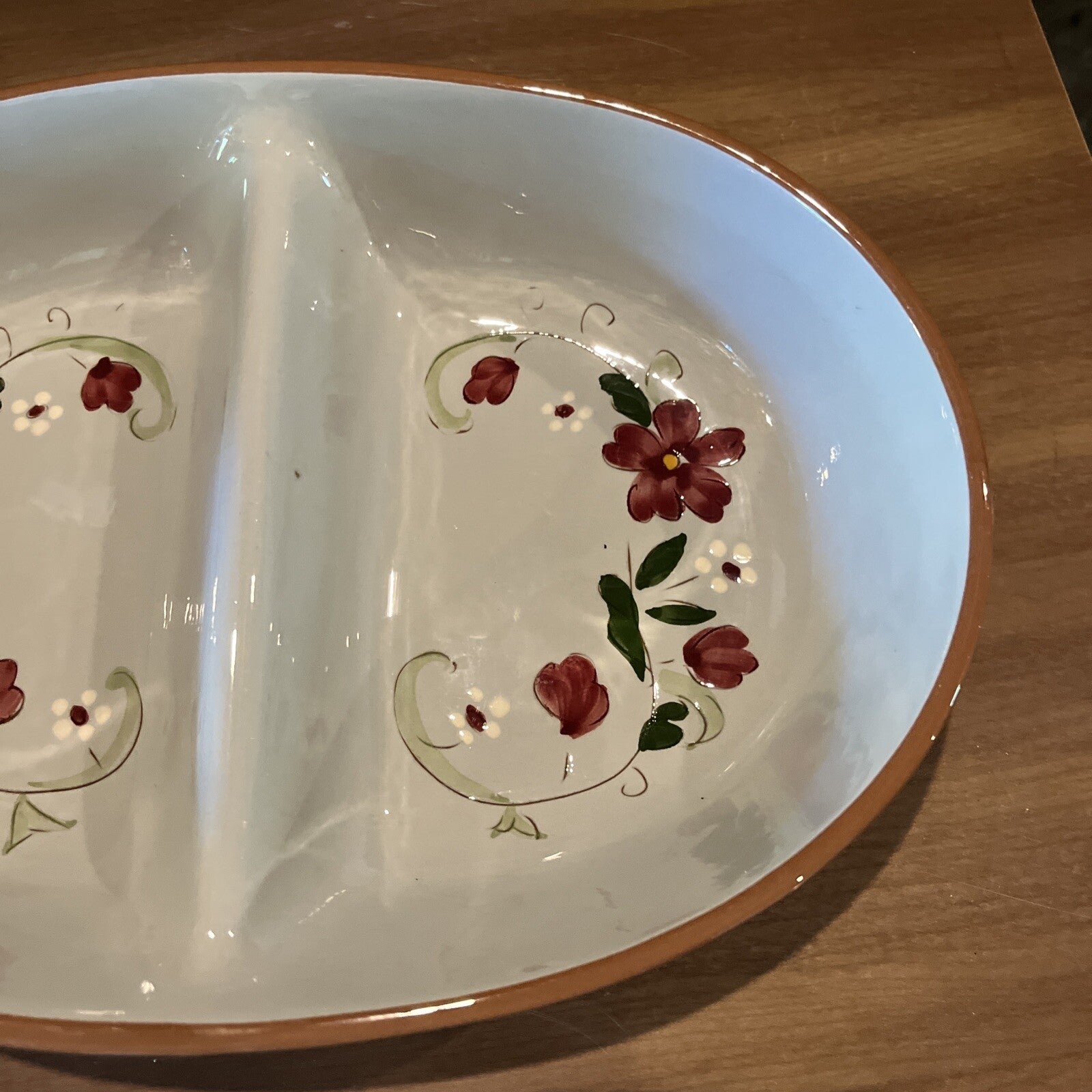 Stangl Pottery GARLAND 10 5/8" Divided Serving Bowl Red White Green Floral EXC.