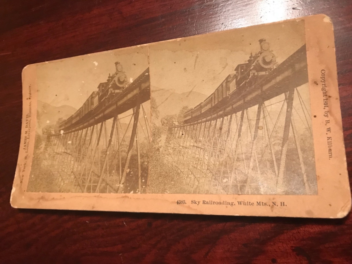 Real photo stereoview sky railroading White Mountains NH New Hampshire 1891