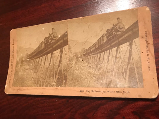 Real photo stereoview sky railroading White Mountains NH New Hampshire 1891