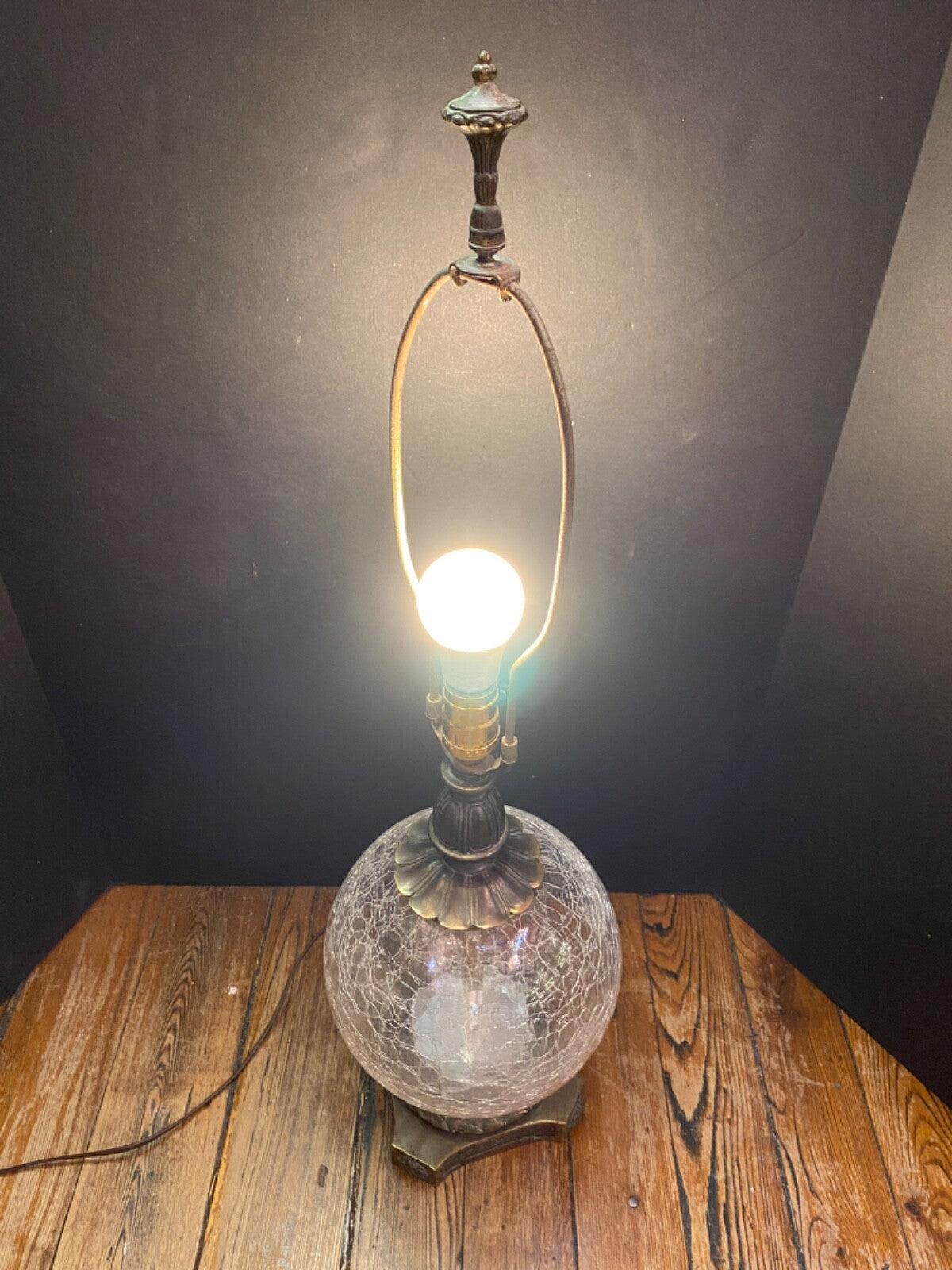 Unbranded Crackled Glass Ball Table Lamp Copper Vintage MCM Boho Retro Glam