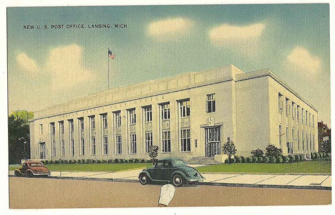 New US Post Office Old cars Lansing MI Michigan  Postcard