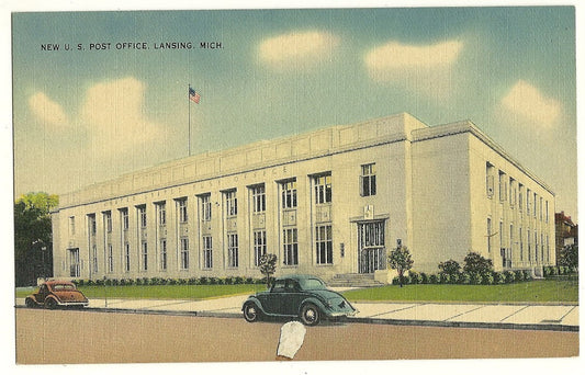 New US Post Office Old cars Lansing MI Michigan  Postcard