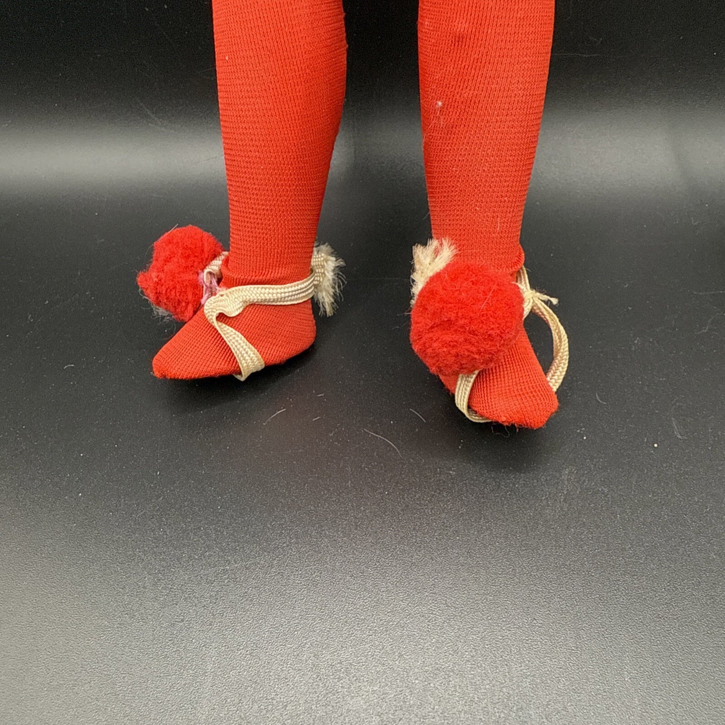 Vintage Doll red outfit stocking cap 12" Tall with Skis and polls