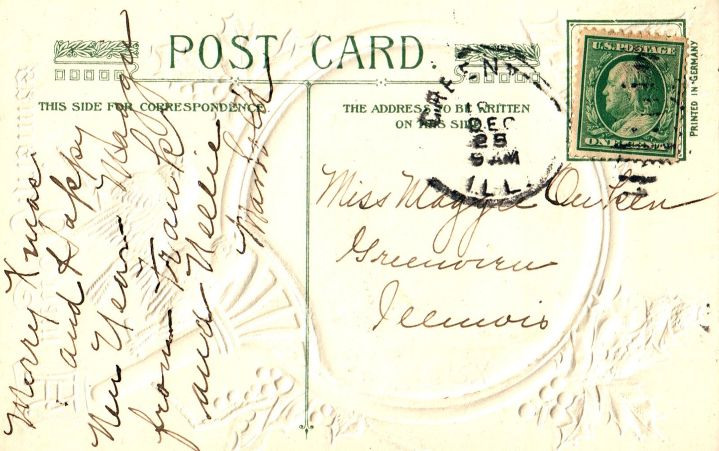 John Winsch A Merry Christmas Children Playing in Snow Silk Vintage Postcard