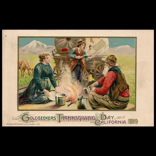 1912 John Winsch Gold Seekers Cowboys Wagon Vintage Thanksgiving Postcard