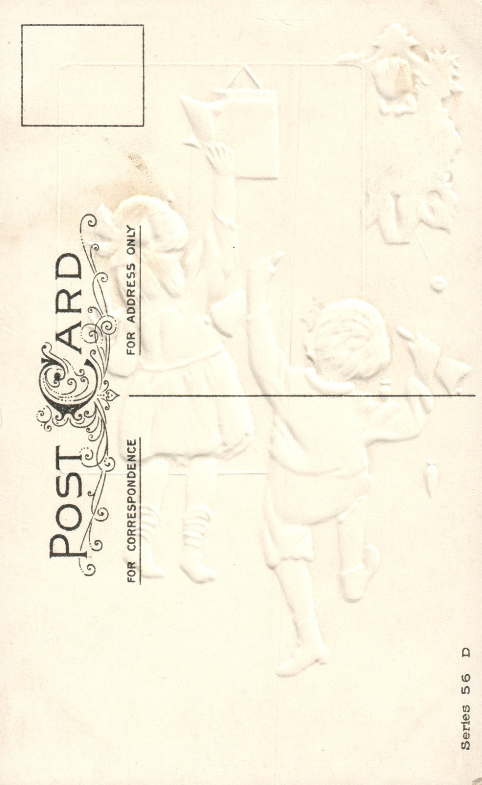 Black White Photo Children Holding Hands Flowers 4 Leaf Clover New Year Postcard