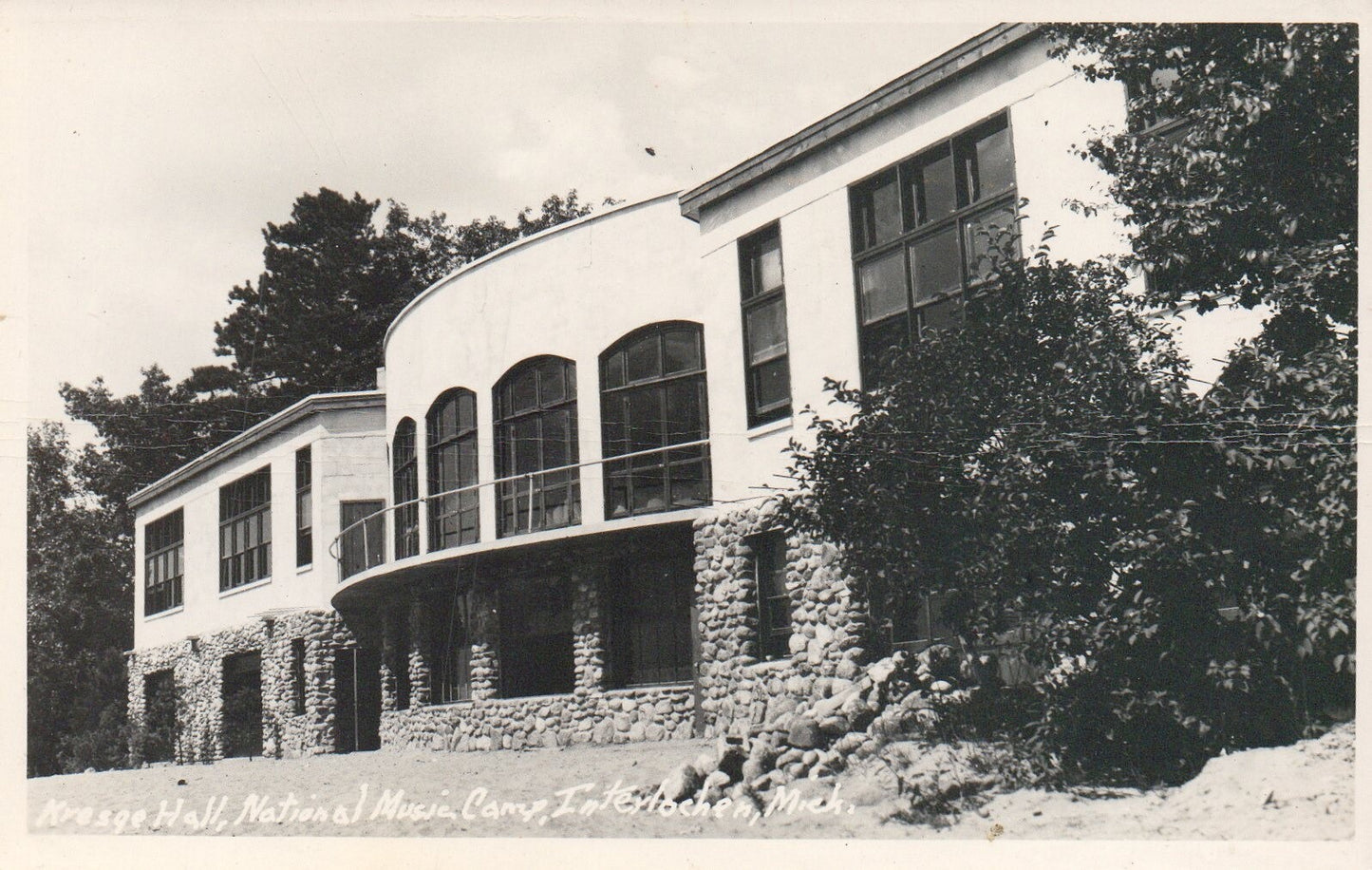 RPPC Kresge Hall Up Close @ National Music Camp Interlochen Michigan MI Postcard