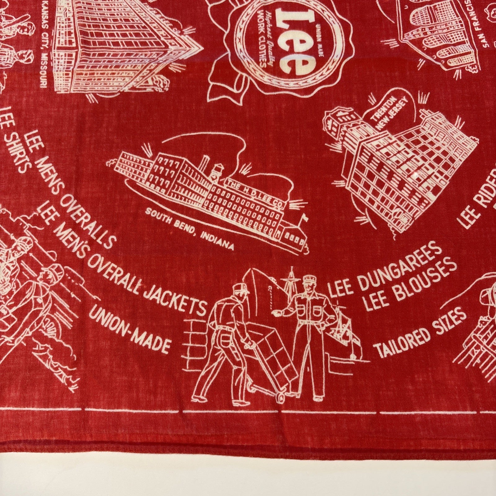 Lee Union Made Red Bandana 1950s Advertising Handkerchief 21-1/4" x 20-1/4"