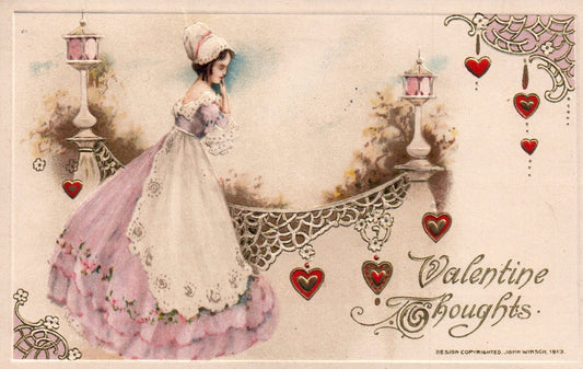 John Winsch Valentine Thoughts Woman with Hearts Valentine Postcard
