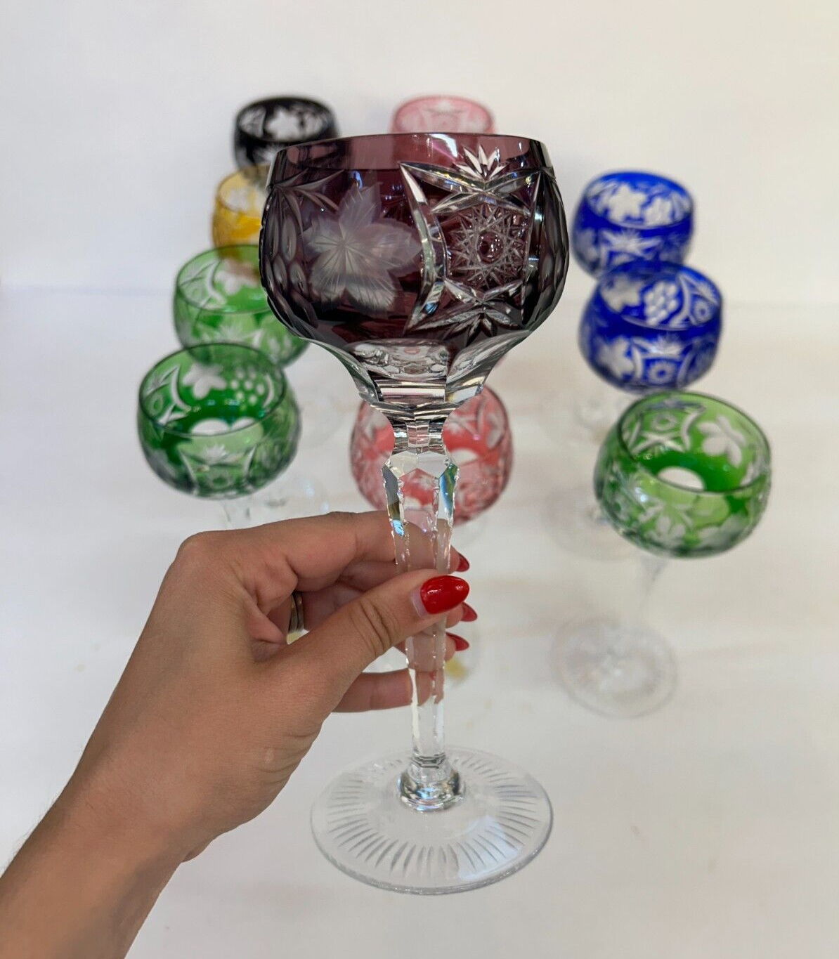 12 NACHTMANN TRAUBE Crystal 8.25 Cut To Clear WINE GOBLET Bohemian Marsala