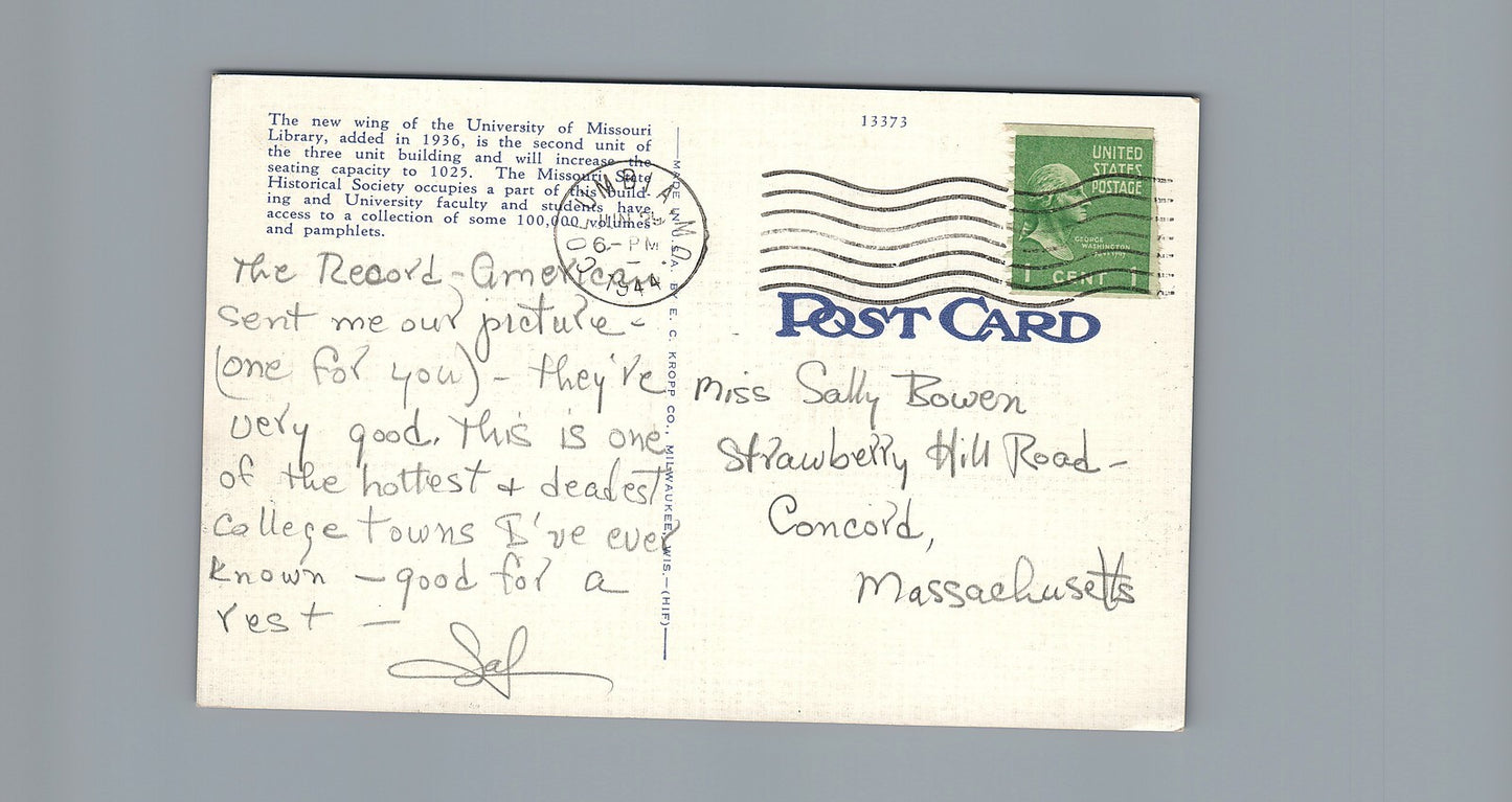 New Library University of Missouri Columbia MO Postcard #33