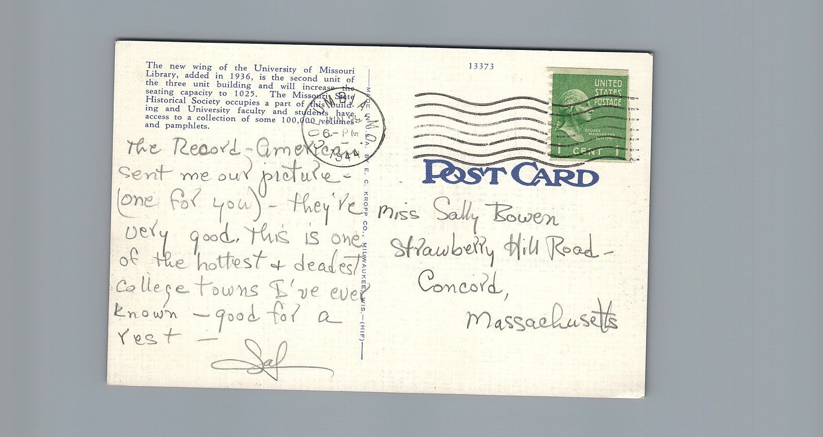 New Library University of Missouri Columbia MO Postcard #33