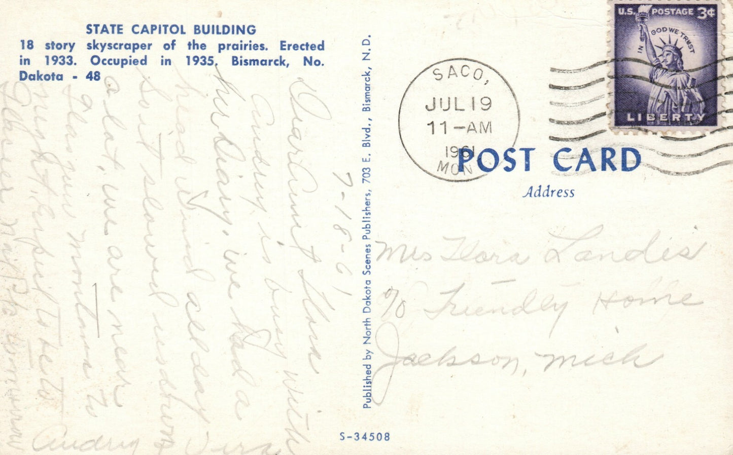 State Capitol Building 1993 Bismarck South Dakota SD Postcard