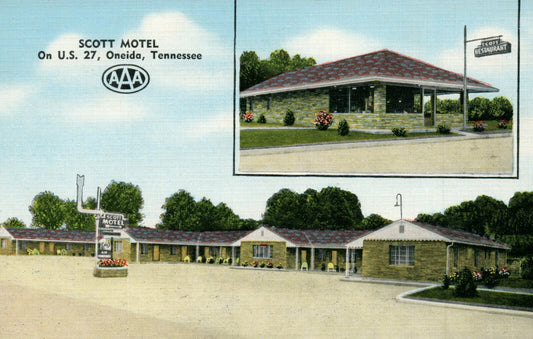 Scott Motel and Restaurant AAA On US 27 Oneida Tennessee TN Postcard