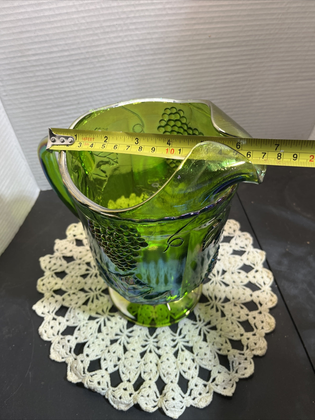 vintage Indiana green glass harvest grape carnival glass pitcher 