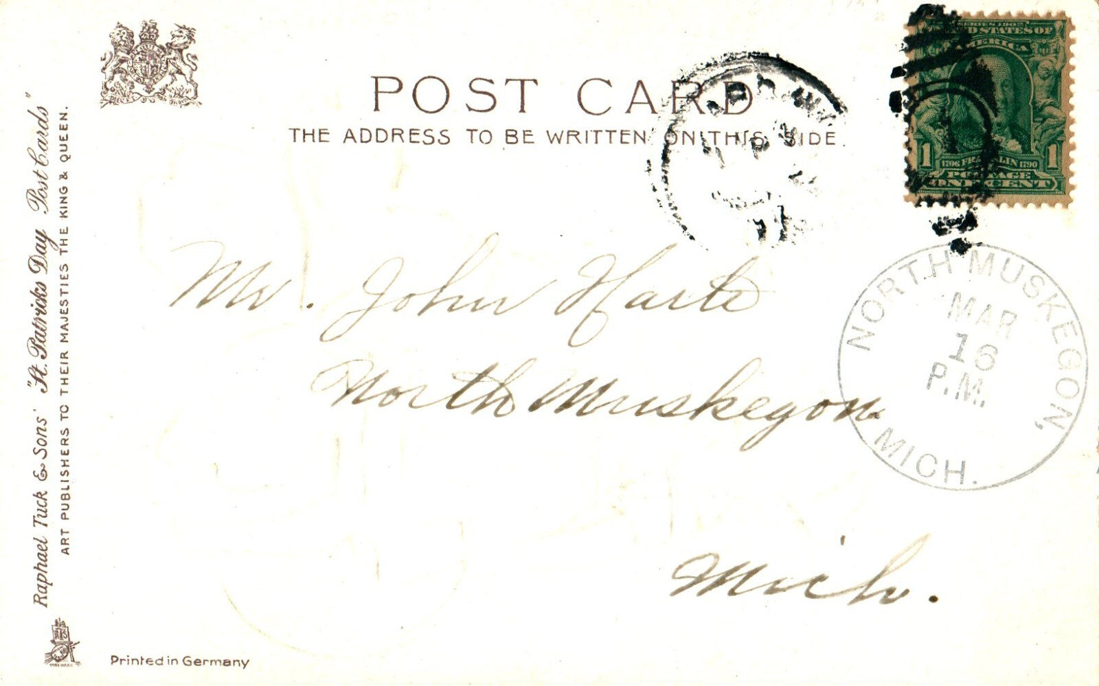 St Pats Post Card Cute Girl Pig Clovers