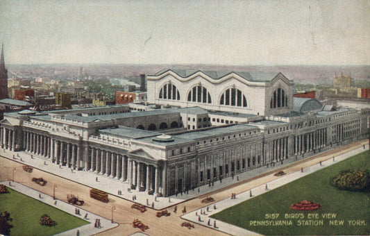 5157 Birds Eye View Pennsylvania Station Depot New York NY Railroad RR Postcard