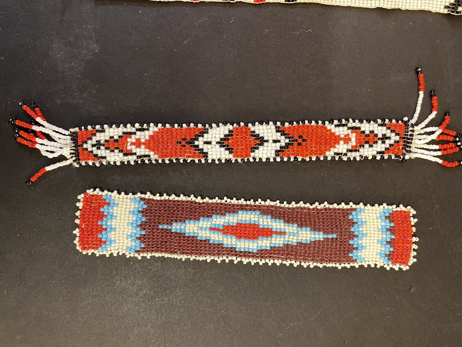 3 Women’s Boho Native Indian Beaded Sample pieces Diamond Red Blue Beaded