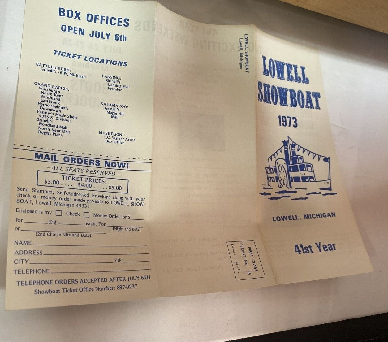 1973 41st Year Boots Randolph Lowell Showboat Mi Michigan brochure 