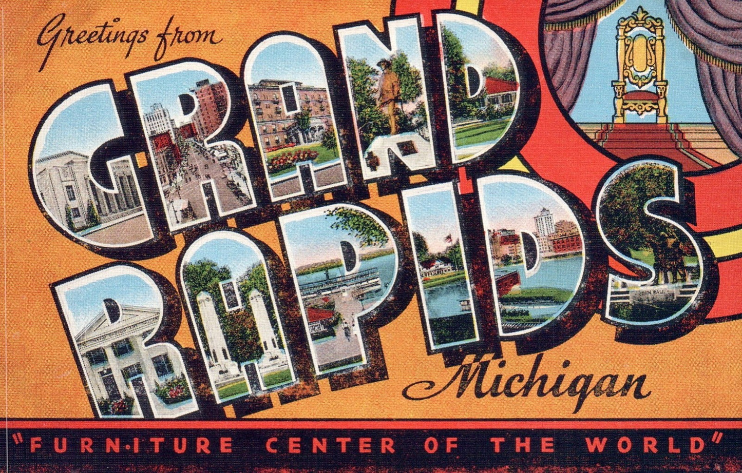 Large Letter Grand Rapids Michigan "Furniture Center of the World" MI Postcard