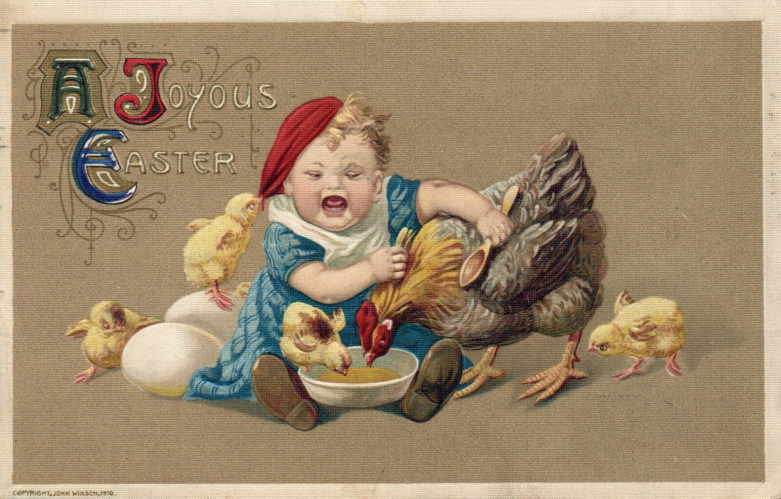  Child crying with Hen Chicks picking on her John Winsch Postcard 
