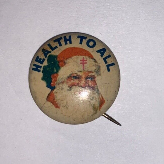 Vintage Red Cross Christmas Santa Health To All 1" Pinback