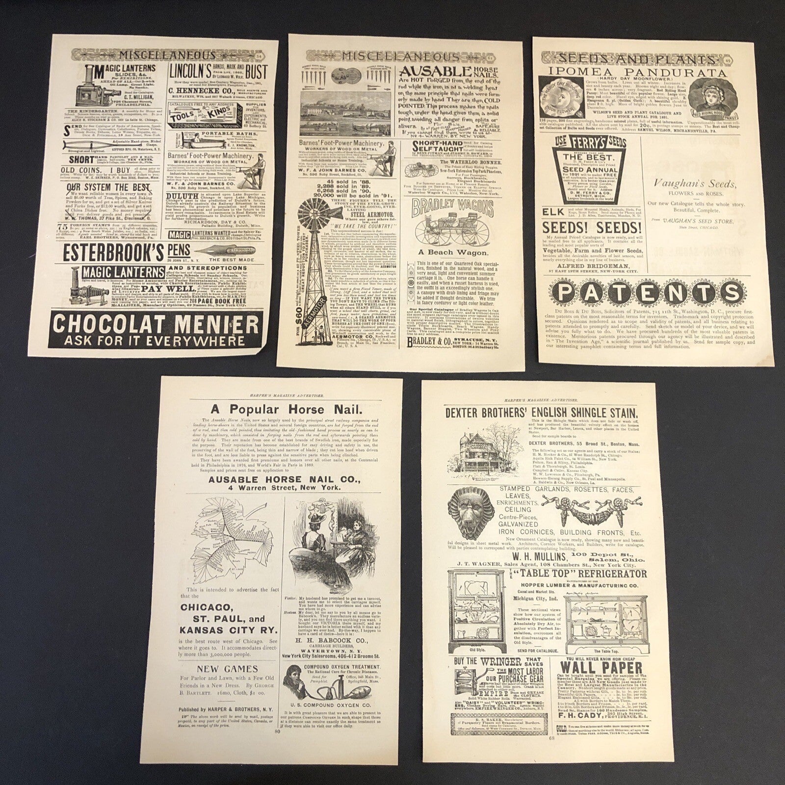 Horses Carriages Wagons Cattle 5 pages 1891 Harpers Magazine Advertisements Ads