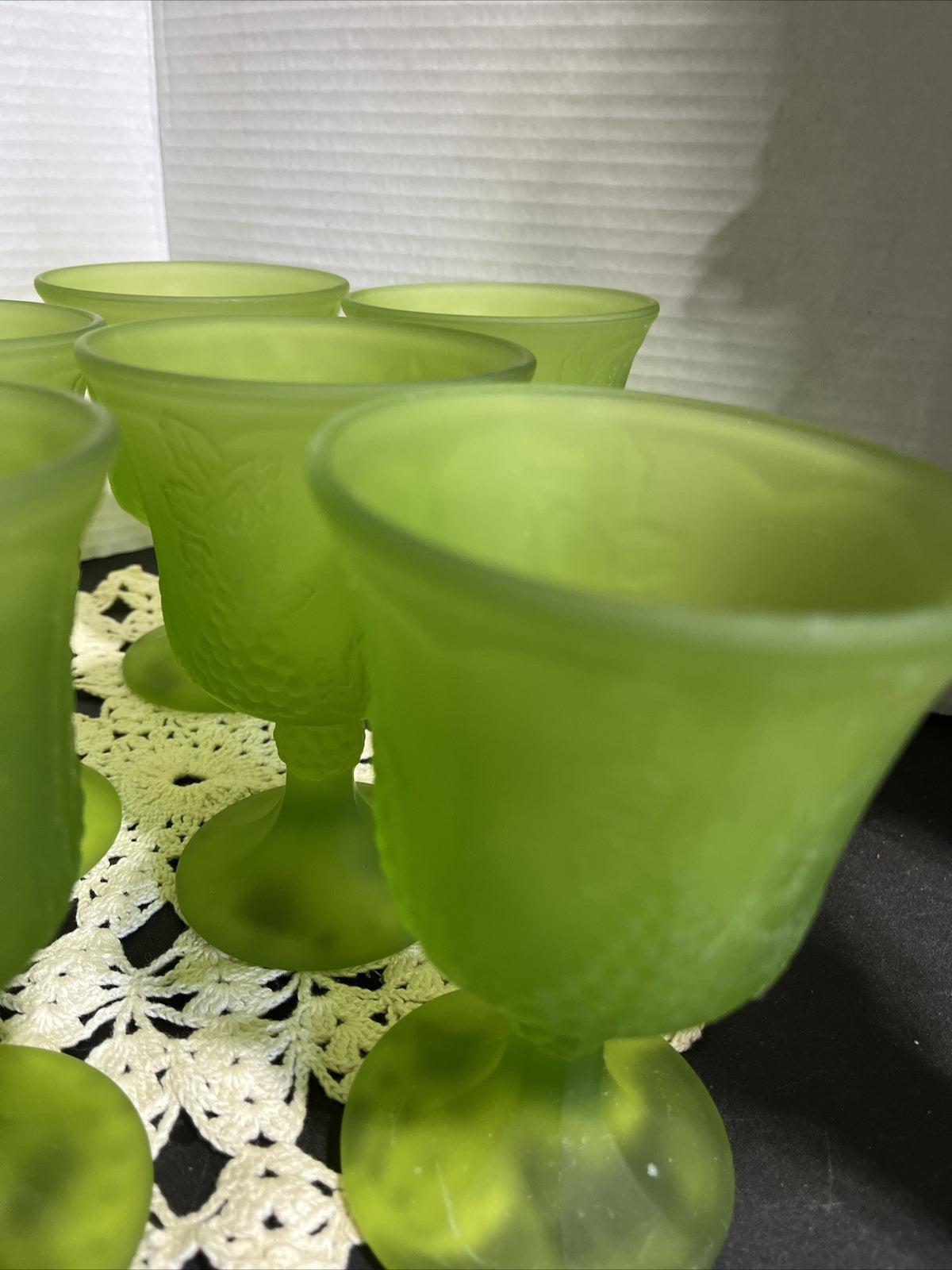 Glass Green Goblets- 8pc Colony Frosted Grape Design - Indiana Glass Company