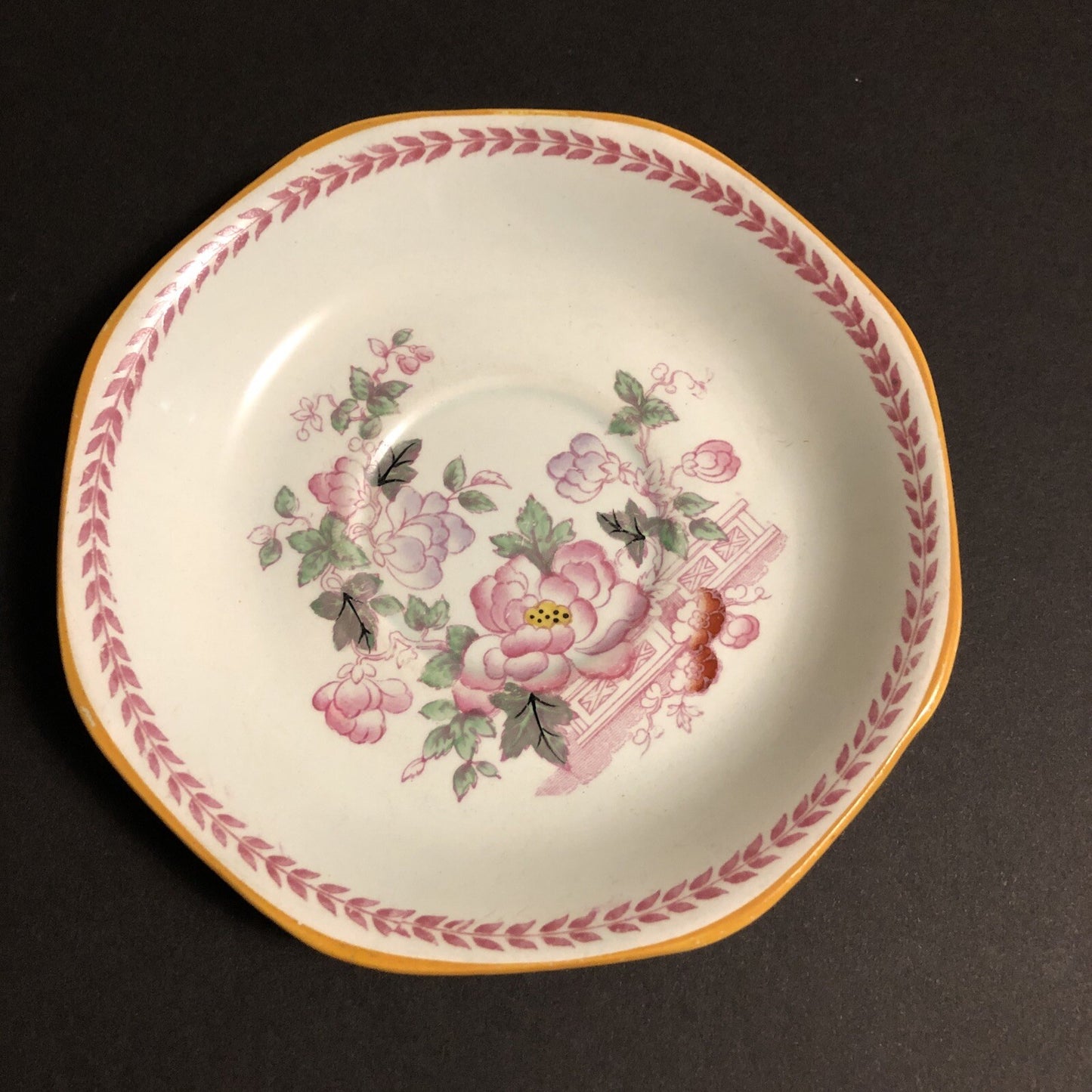 Calyx Ware Floral Oriental Pattern Saucer Pinks & Greens  Adams England