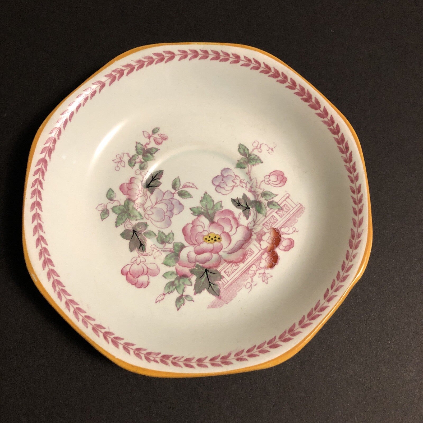 Calyx Ware Floral Oriental Pattern Saucer Pinks & Greens  Adams England
