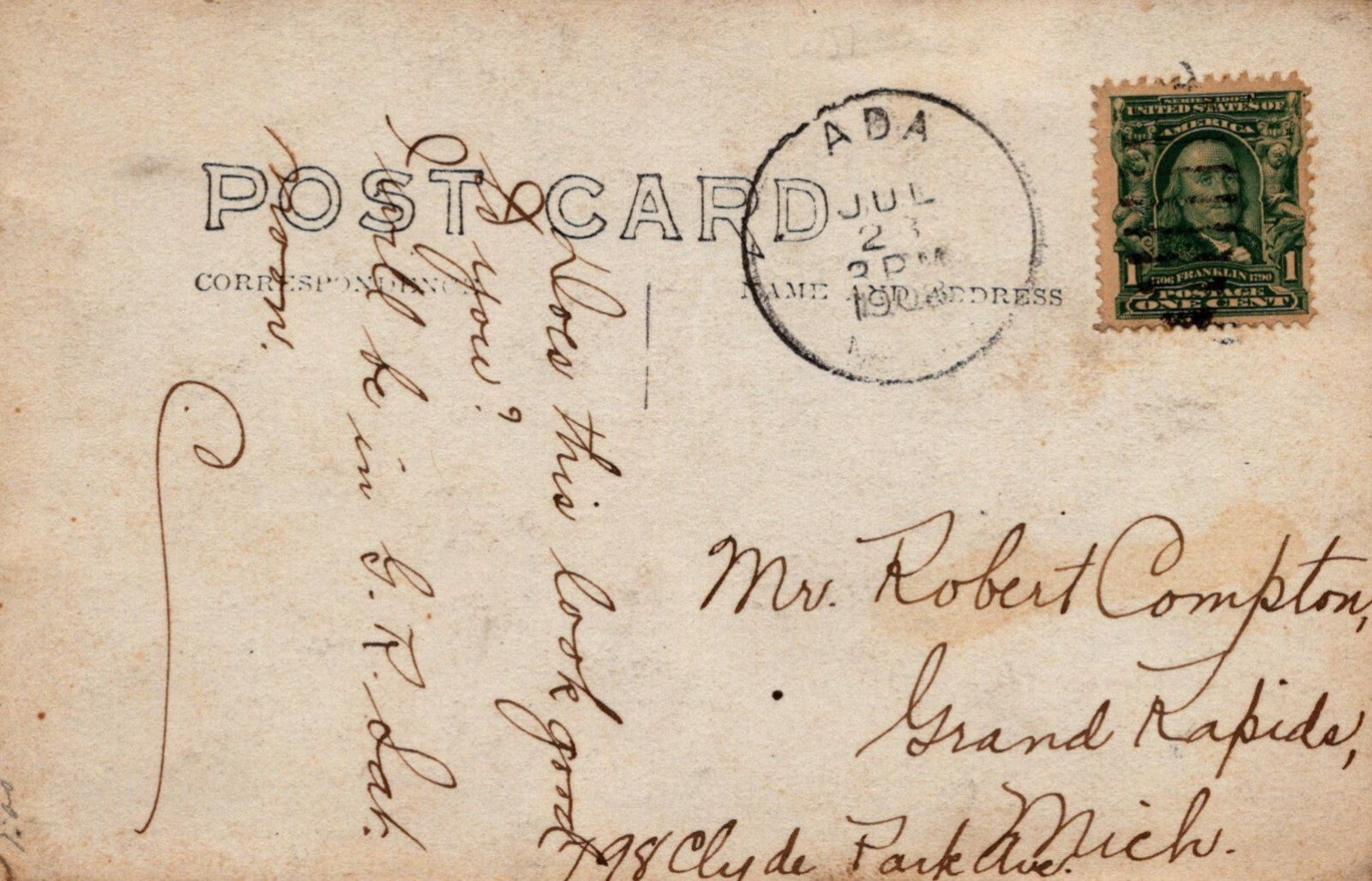 "School Days" 1908 Ada High School Ada Michigan MI Mich Postcard