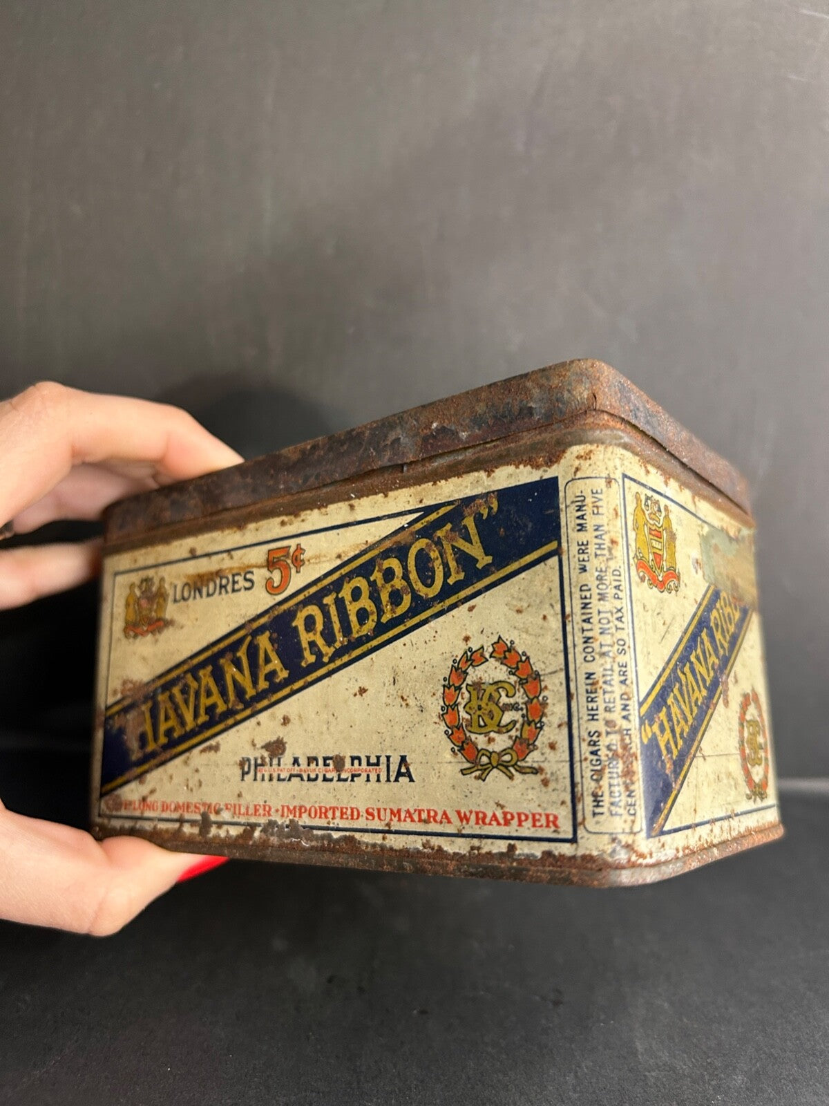 VTG Londres Havana Ribbon Tobacco Tin Ribbon Cigar Metal Box Philadelphia
