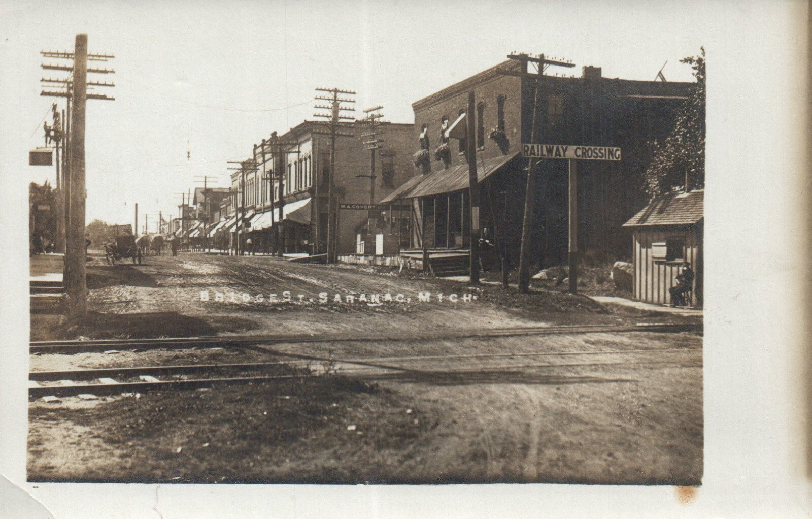 Early 1900's Rare  Real Photo Saranac Mich MI Michigan Bridges Main RR Crossing