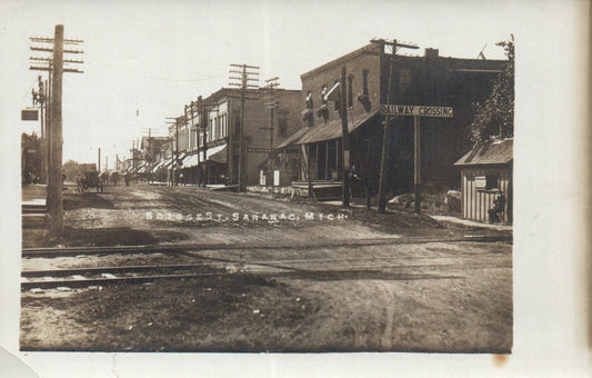 Early 1900's Rare  Real Photo Saranac Mich MI Michigan Bridges Main RR Crossing