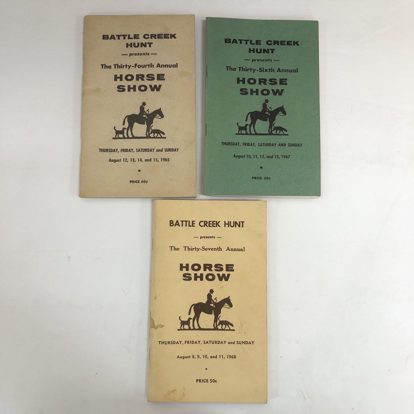 Lot of 3 Battle Creek Hunt Horse Show Programs Michigan 1965  1967 and 1968
