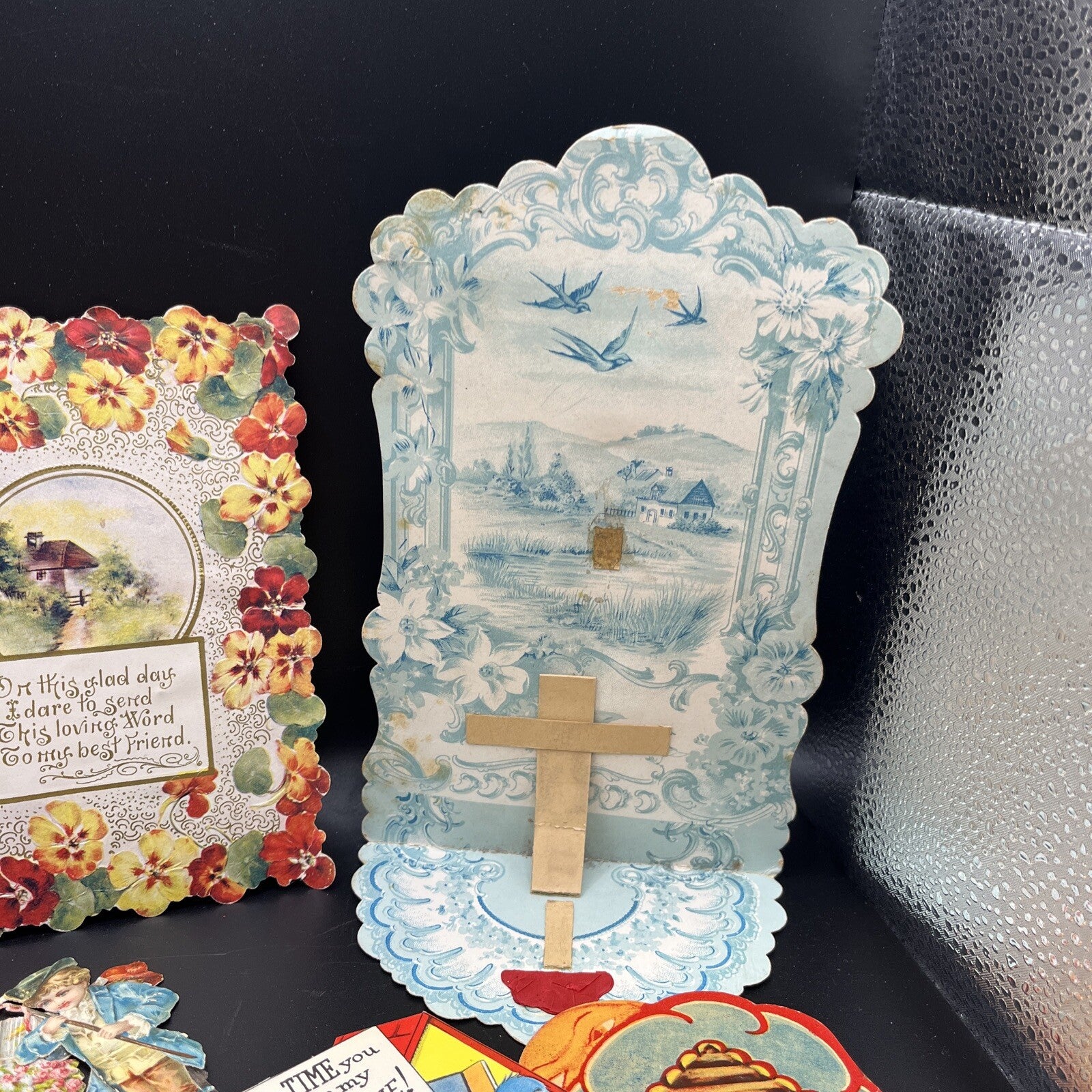 LOT OF 5 VINTAGE LG VALENTINE & 10 SMALL CARDS.