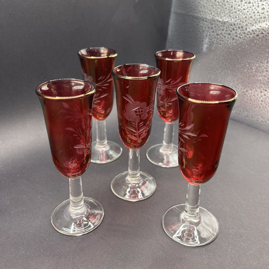 Cordial Glassware Vintage Red. Set Of 5