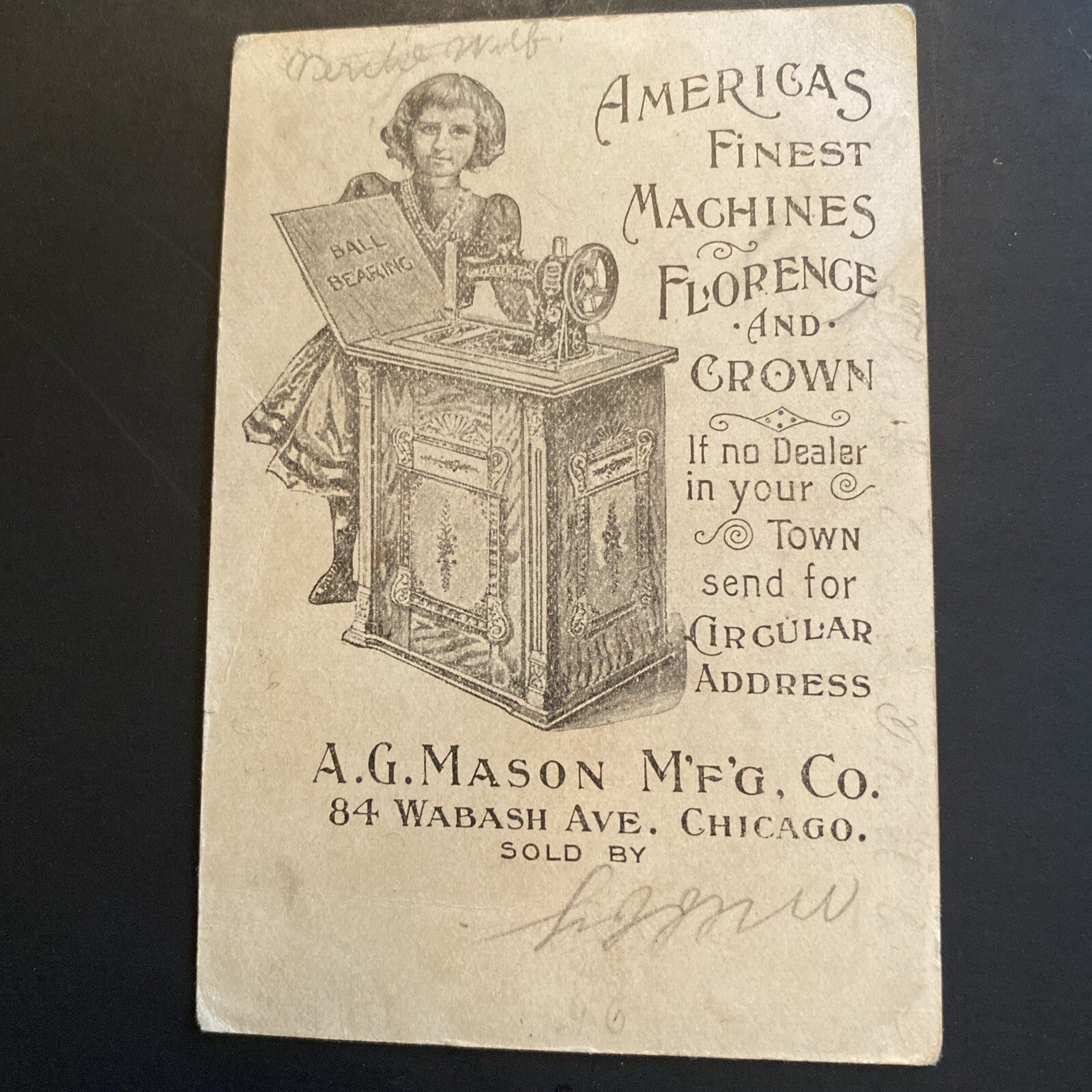 A G Mason Sewing Machines Chicago IL Trading Trade Card Advertising
