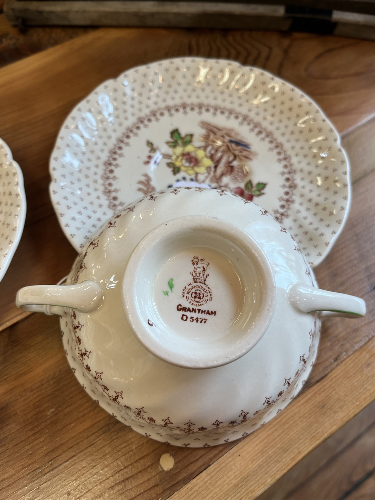 Royal Doulton Gratham China Cream Soup Double Handle Bowl / teacup Saucer D 5477