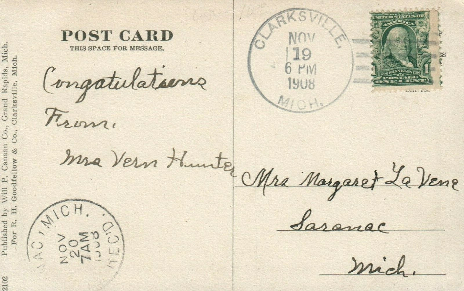 No 2102 Main Street Clarksville Horses Michigan MI Postcard 