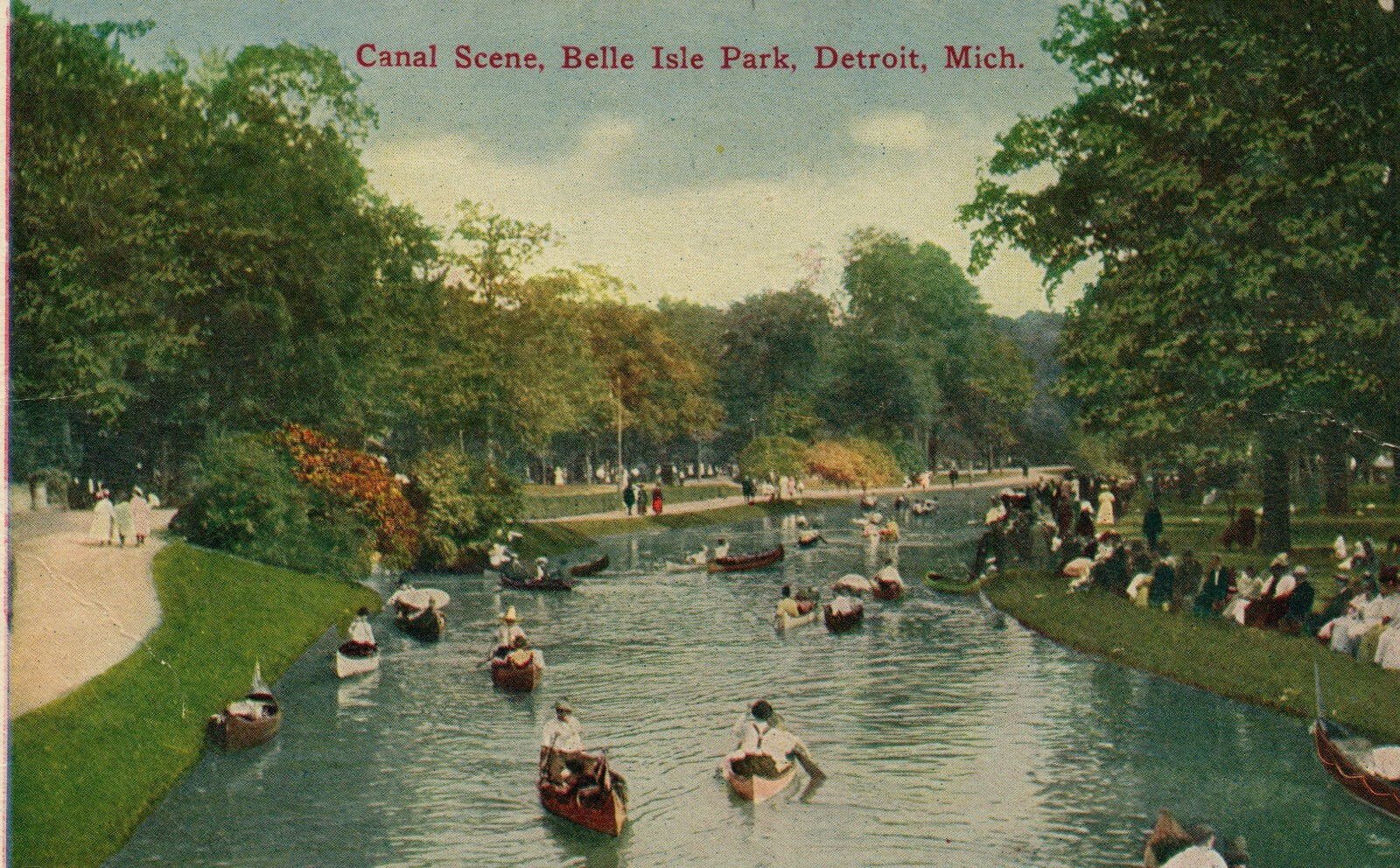 Canal Scene Belle Isle Canoes Detroit  MI Michigan Postcard