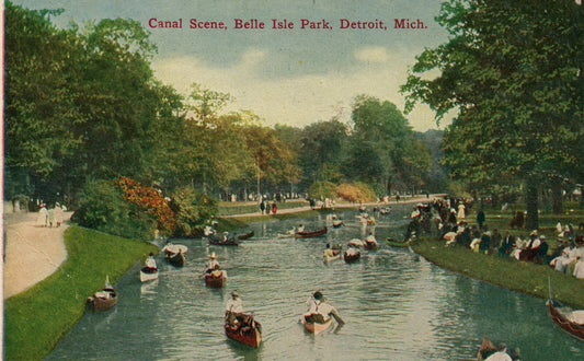 Canal Scene Belle Isle Canoes Detroit  MI Michigan Postcard